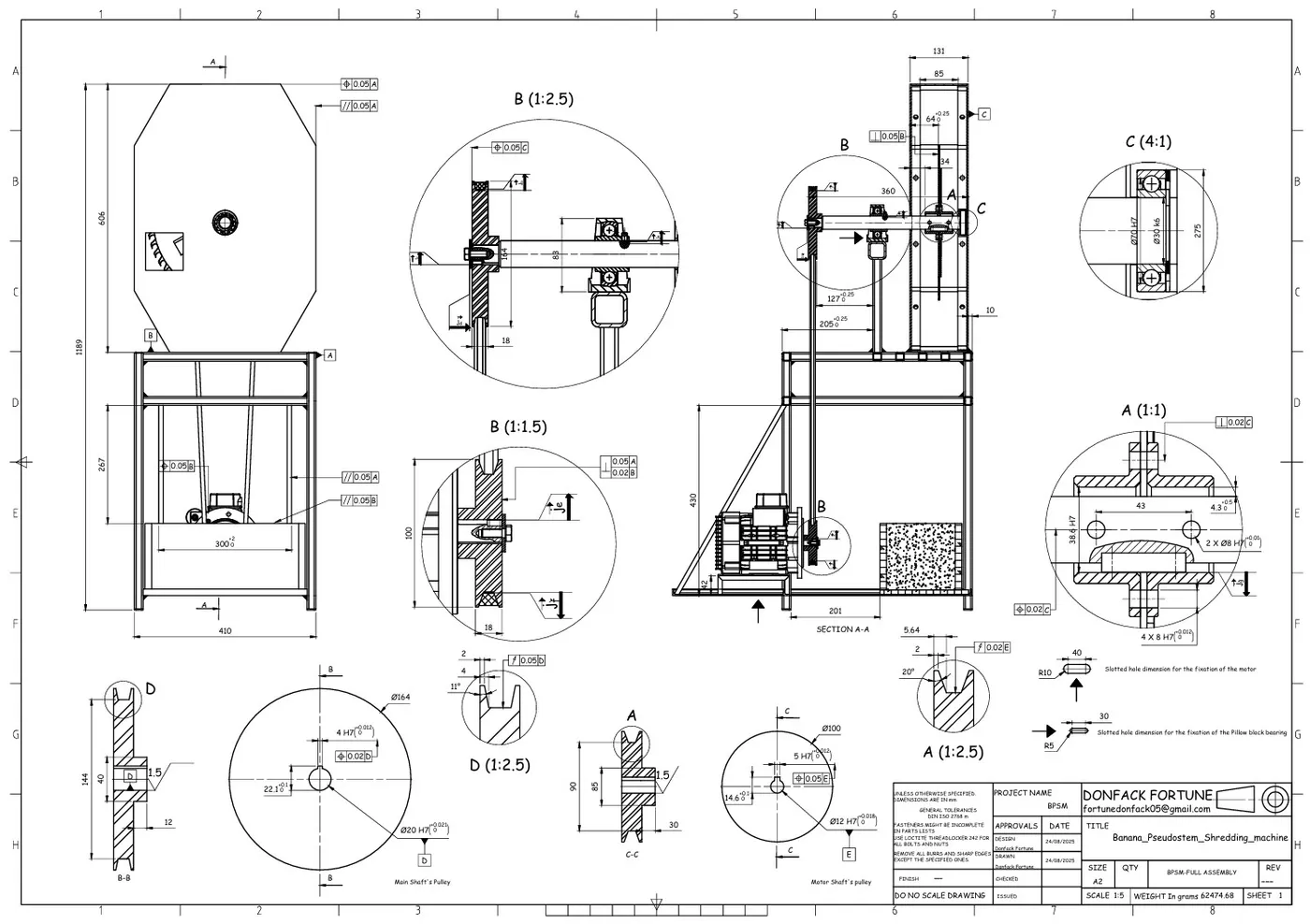 A2 technical drawing — component dimensions and assembly