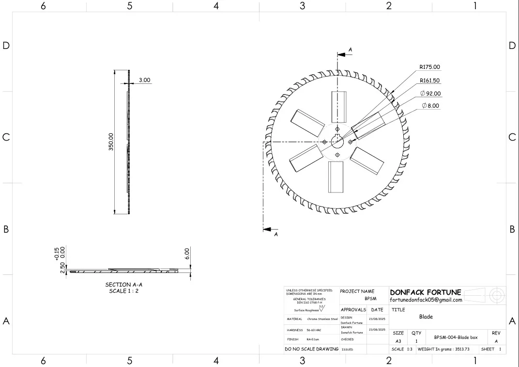 Shredding blade — geometry and dimensions