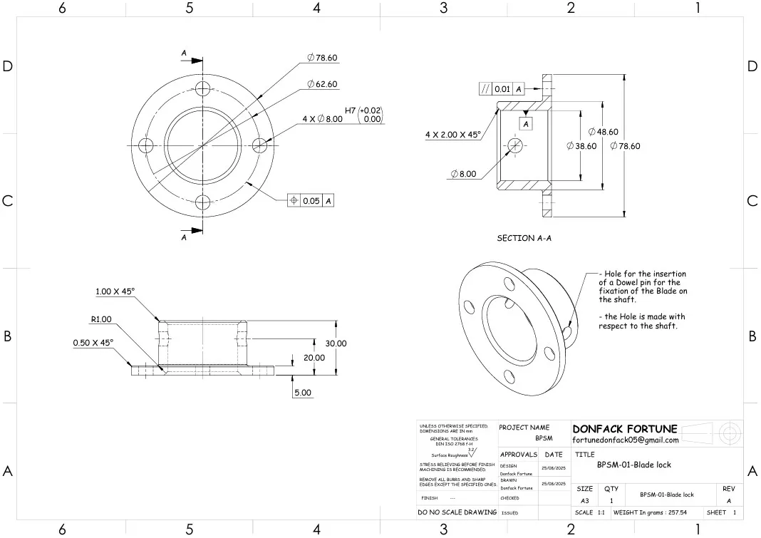 Blade locking mechanism — detail view