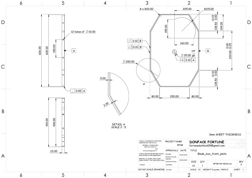 Front plate — component drawing