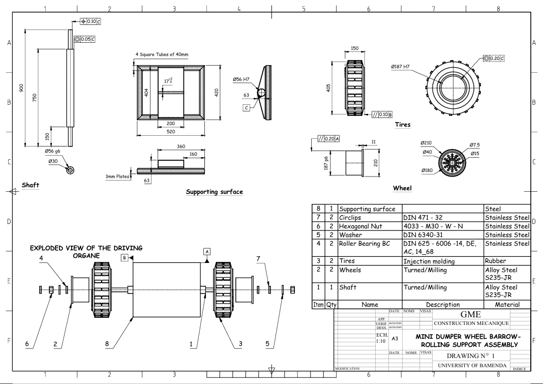 Wheel, shaft and drive-organ assembly